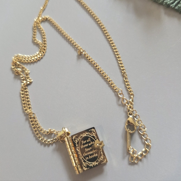 Book Charm Necklace Gold Tone Stainless Steel Brand New! - Picture 2 of 7